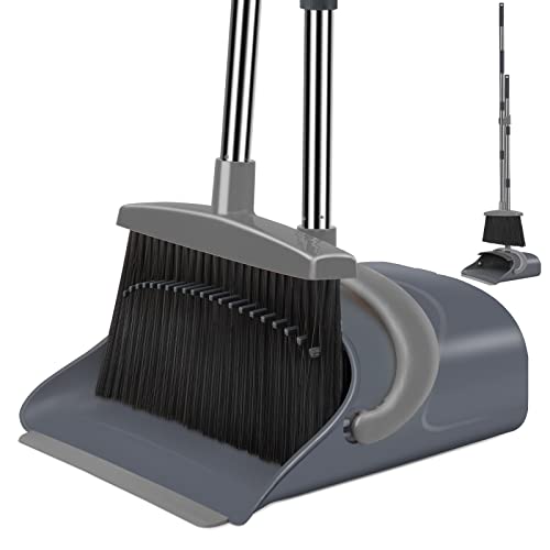 kelamayi New Upgrade Broom and Dustpan Set, Broom and Dustpan Set for Home, Broom Dustpan Set, Broom and Dustpan Combo for Office, Stand Up Broom and Dustpan (Gray) - Gray-003