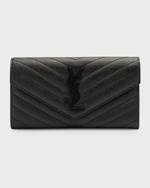 YSL Monogram Large Flap Wallet in Grained Leather