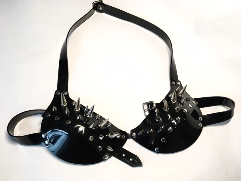 Black PVC Spike Bra