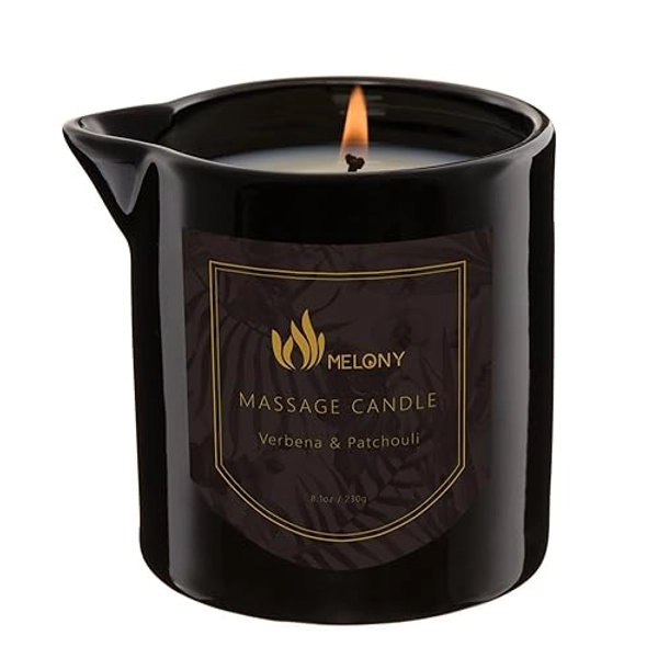 MELONY Massage Oil Candle for Pure Relaxation- 8.1 oz- Moisturizing Essential Oil Body Massage Candle for Home Spa- Amazing Gift for Women & Men (Verbena & Patchouli)