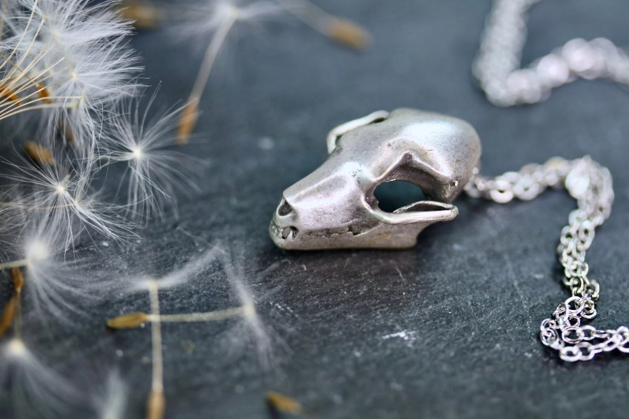 Fruit bat necklace, whimsigoth necklace vampire necklace skull necklace skull jewelry bat necklace Silver necklace voodoo witch HALLOWEEN