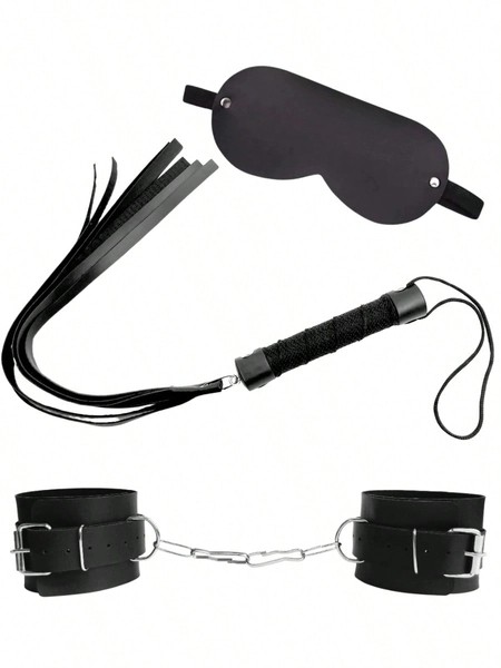 Kit Venda, Chicote 40cm e Algemas Reforçadas - BDSM - FETICHE - SADO - SEX SHOP