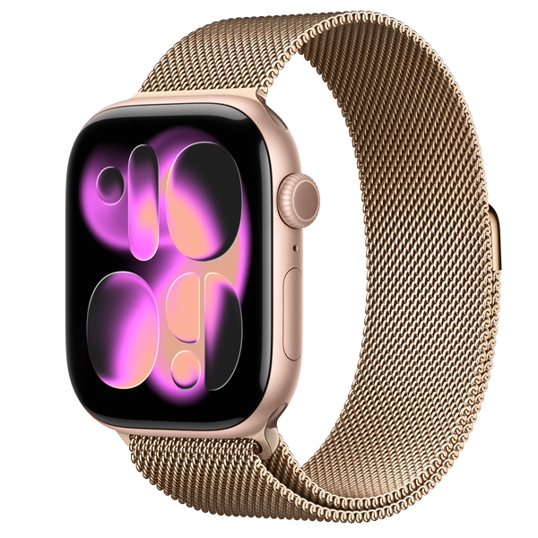 Apple Watch Series 11 GPS, 46mm Rose Gold Aluminum Case with Gold Milanese Loop - S/M