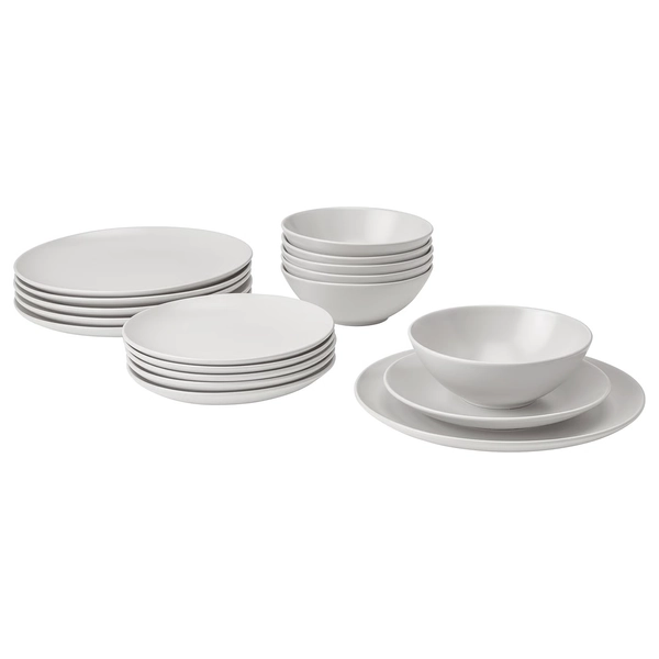 FÄRGKLAR 18-piece service - matt light grey
