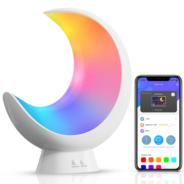 ECOLOR Smart nattlampa, segmenterad färgförändring sänglampor för sovrum, APP-styrd dimbar touch-bordslampa, RGB-LED-barnljus, synkroniserad musikrytm