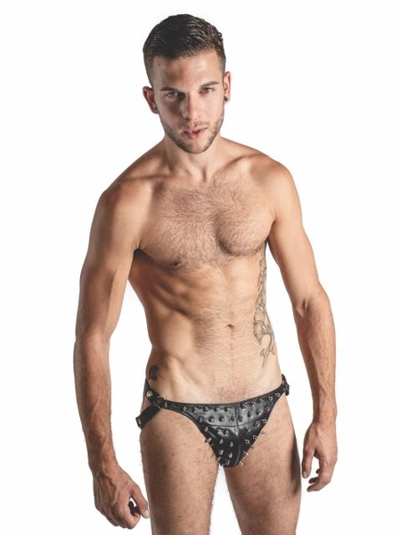 Leather Posing Pouch 3 Belts Full Conestuds Zip