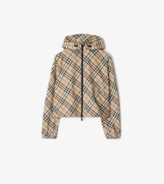 Check Hooded Jacket in Alabaster - Women, Nylon | Burberry® Official