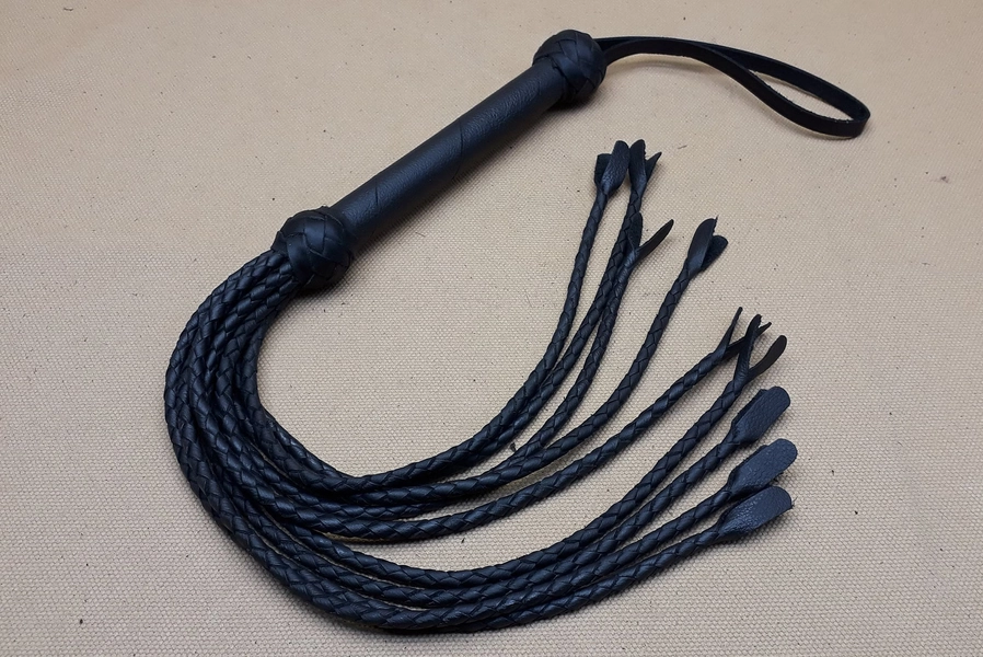 Cat-o-nine Tails Leather Whip - 9 Braided Falls - Leather Flogger - BDSM Leather Whip