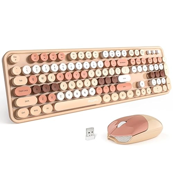 MOFII Wireless Computer Keyboard and Mouse Combo, Typewriter Full Size Keyboard with Number Pad and 2 in 1 USB Connected Mouse for PC Computer Laptop Desktop Windows (Milk Tea)