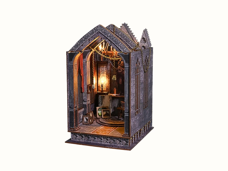 Enchanting Gothic "Quiet Night" DIY Book Nook – Wood Craft Kit for Mystical Mini Libraries 3D Father Day gift for Book Lovers