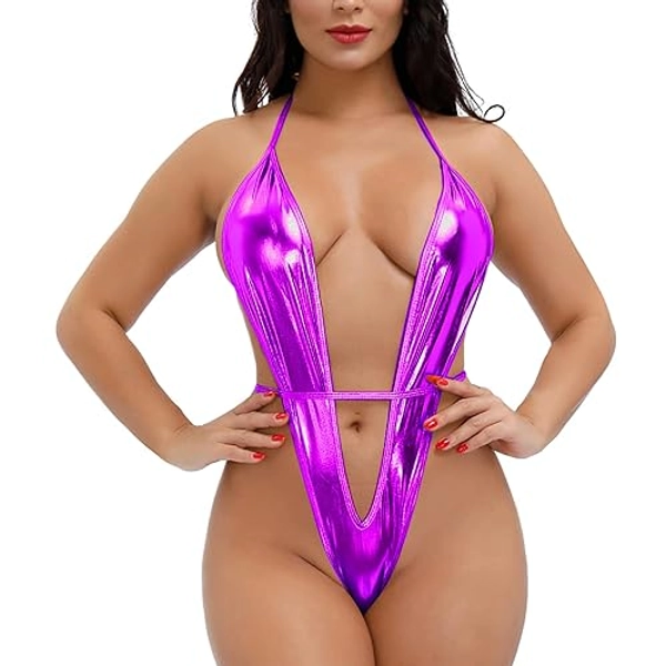 Taube Women Teddy Deep V Halter Lingerie Sleeveless Sling Tops Satin Bodysuit Corset Bodysuit Top