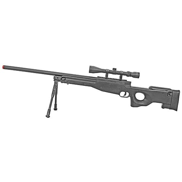 BBTac Airsoft Sniper Rifle Bolt Action Gun Full Metal Spring Loaded with Scope and Bipod High FPS, Black, 30