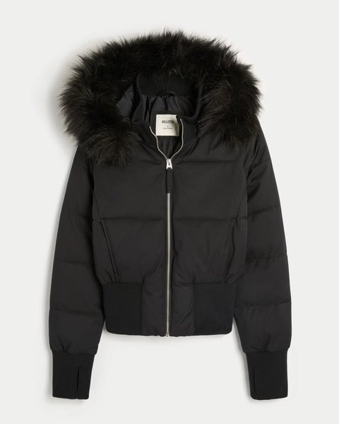 Faux Fur Trim Puffer Bomber Jacket