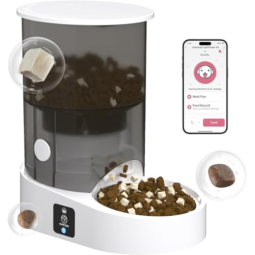 PAPIFEED Automatic Cat Feeders with Rechargeable Battery: 5G WiFi Automatic Cat Food Dispenser with APP Control for Remote Feeding, Detachable for Easy Clean, Up to 120 Portions Per Day for Dogs, Pets