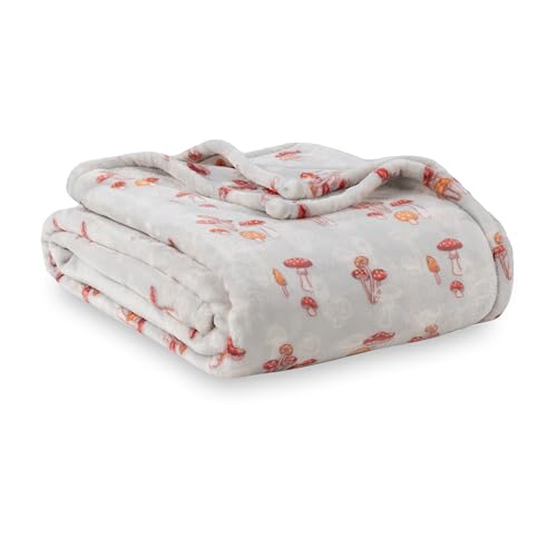 Berkshire Blanket-Classic Heavyweight Soft Printed VelvetLoft® Plush Throw Blanket, Cozy and Fuzzy, Mushroom Field Grey, 50in x 70in - Throw/Throw XL - Mushroom Field Grey