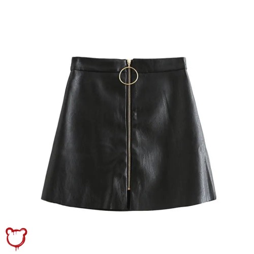 Black Mini Skirt with PU 'O' Ring Detail - Black / S