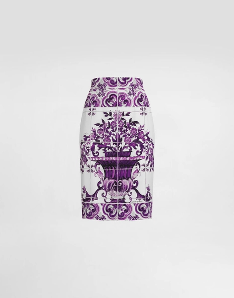 Majolica-print fitted skirt