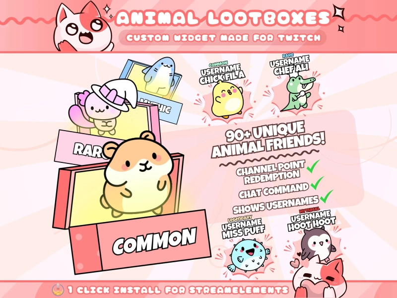 Animal Lootbox Widget for Twitch Streamers | Chat Command | Resizeable | Animated Game | Sound | Gacha | Cute | Streamelements 1 Click Setup