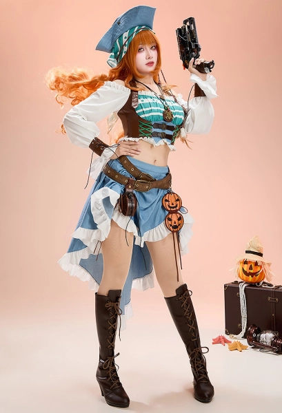 OP Nami Cosplay Costume Halloween Pirate Costume Top et Jupe avec Chapeau