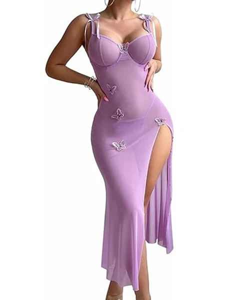 MsAnya Women Sexy Lingerie Mesh Sleepwear See Through Nighty Babydoll Night Dress Nightwear Split Underwire Nightgown