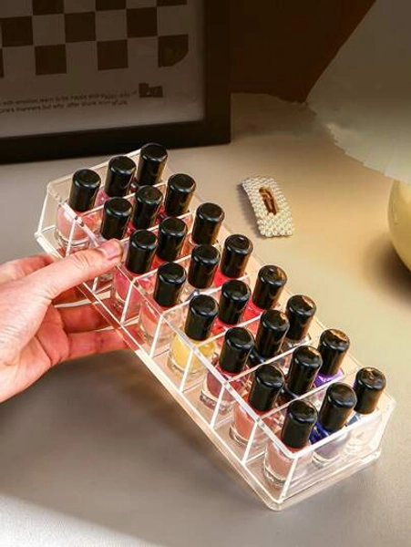 1pc Elegant Nail Polish Storage Box, Clear Countertop Cosmetic Display Rack, Multifunctional Makeup Box For Nail Polish, Lipsticks, Beauty Tools And Skincare Products