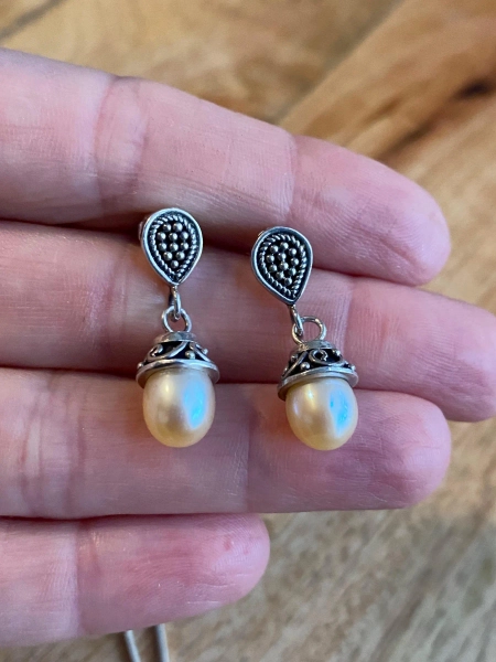 Handcrafted Cultured Pearl and Sterling Silver Drop Earrings