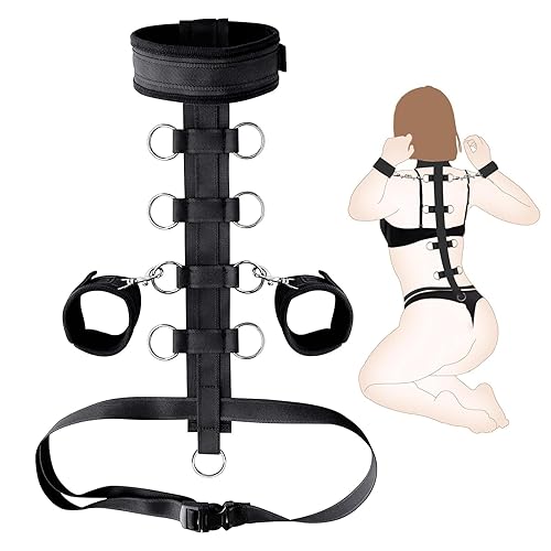 Sex Bondage Set BDSM Restraints Sex Gear Adjustable Handcuffs Collar Bondage Kit & Accessories Neck to Wrist Adult Restraints Sex Toy for Women Couple, Adult Sex Toys Bed Restraint Strap Sets