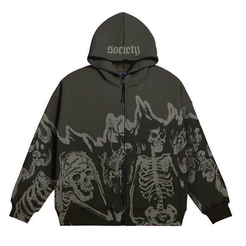 Crazy Skeleton Polyester skull Hoodie Coat - Gray / M-Bust 112 cm