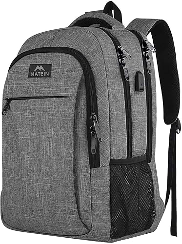 MATEIN Travel Laptop Backpack, Work Bag Lightweight Laptop Bag with USB Charging Port, Anti Theft Business Backpack, Water Resistant School Rucksack Gift for Men and Women, Fits 15.6 Inch Laptop, Grey - 15.6 inch - Grey