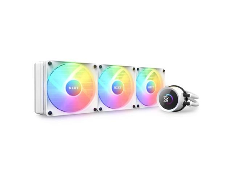 NZXT Kraken RGB 360mm - RL-KR360-W1 - AIO RGB CPU Liquid Cooler - LCD Display - 3 x F120RGB Core Fans Radiator Fans White LGA 1851/1700 & AMD AM5