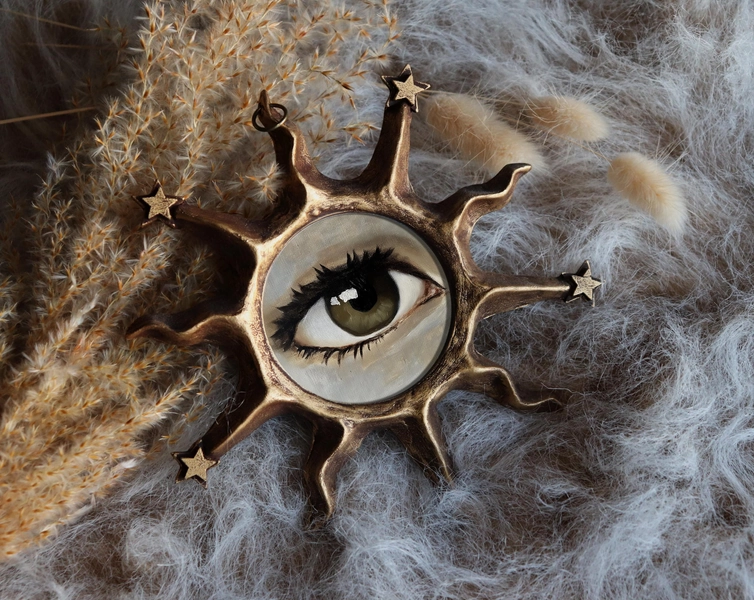 Lovers Eye in Celestial Sun Frame Painting Small Evil Mystical Protective Bohemian Spiritual Space Original Aceo by VanyaS DarkessentialsS