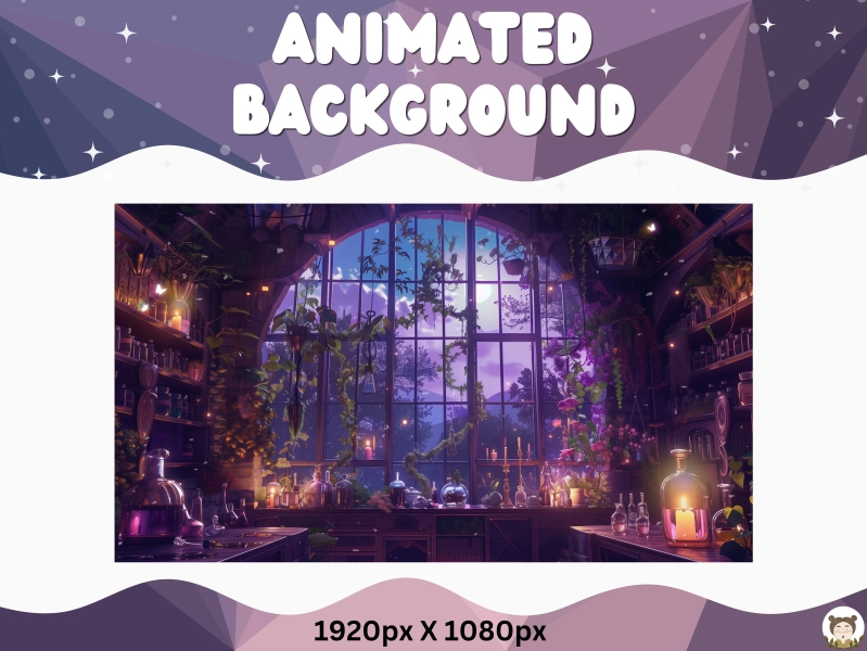 Vtuber Animated Background Purple Witch Twitch Fantasy Stream Overlay