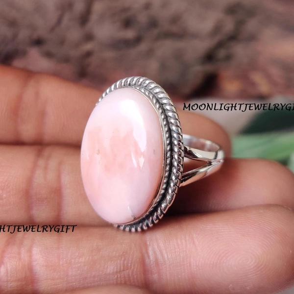 Natural Pink Opal Gemstone Ring, 925 Sterling Silver Ring, Designer Ring, Handmade Ring, Statement Jewelry, Promise Ring, Gift For Her, ///