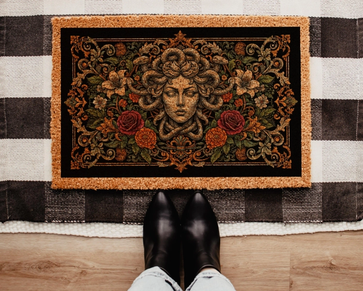 Gothic Medusa Floral Doormat | Mythology-Inspired Home Entrance Mat | Floral Doormat | Front Door Decor | Gothic Doormat | Housewarming Gift