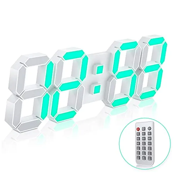 3D LED Wall Clock 7 Colors 15 inch with Remote Control, Digital Alarm Clock Adjustable Brightness Timer 12/24 Hr Time/Date/Temperature for Bedroom/ Living Room/Office