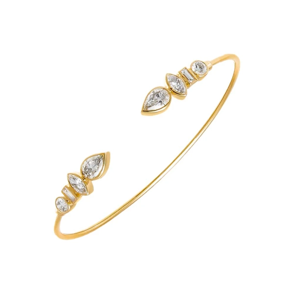 Lab Grown Diamond Bezel Multi Shape Open Bangle 14K