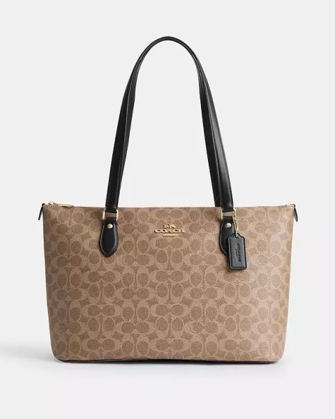 Gold/Tan/Black Gallery Tote Bag In Signature Canvas