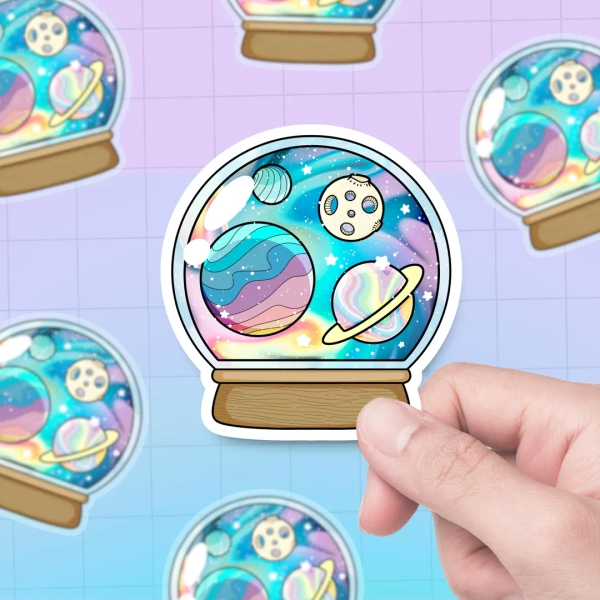 Cosmic Snow Globe Glossy Vinyl Sticker - d3MoGames
