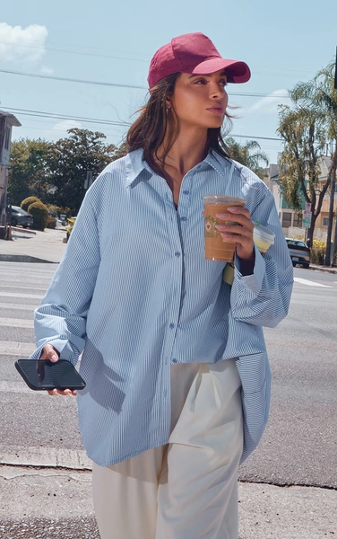 Blue Striped Oversized Cotton Shirt