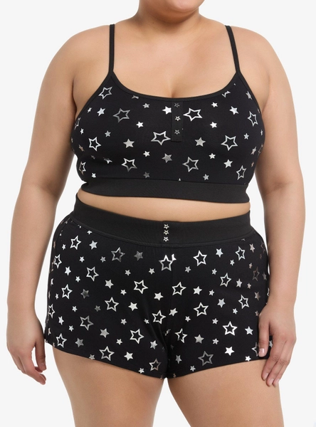 Black & Silver Stars Girls Lounge Set Plus Size