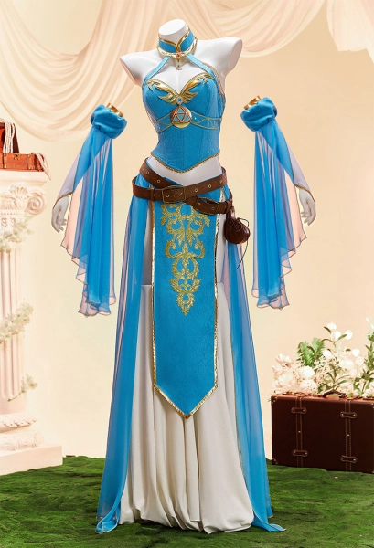 The Legend of Zelda Princess Zelda Derivative Lingerie Dance Dress Costume Halter Top and Skirt with Sleeves and Waist Bag