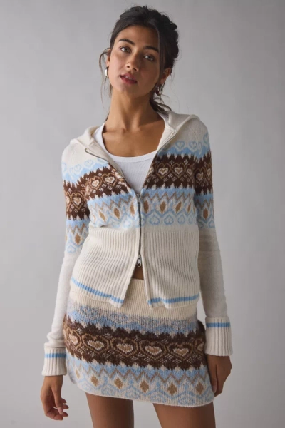 BDG Monet Fairisle Knit Zip-Up Hoodie Sweater