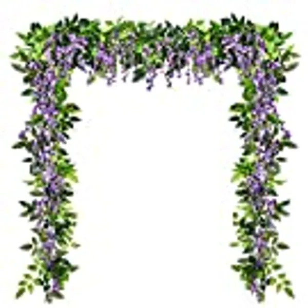 Artflower 4 Pcs Artificial Flowers Wisteria Garland Silk Wisteria Vine Rattan Hanging Flower Greenery Garland with Ivy Leaves for Home Garden Outdoor Wedding Arch Floral Decor, 6.6 Feet (Purple)