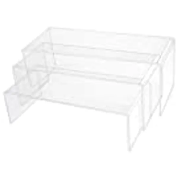 obmwang 3 Pack Large Clear Acrylic Riser Set, Acrylic Display Risers Shelf Showcase Fixtures for Jewelry Display Stand, 5mm Thickness (3 Sizes A)