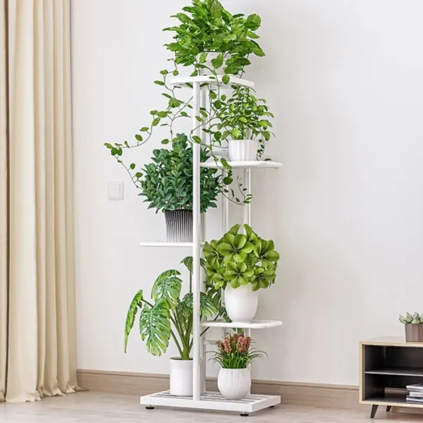 6 Pot Multi Layer Metal Plant Stand Home Decor - White