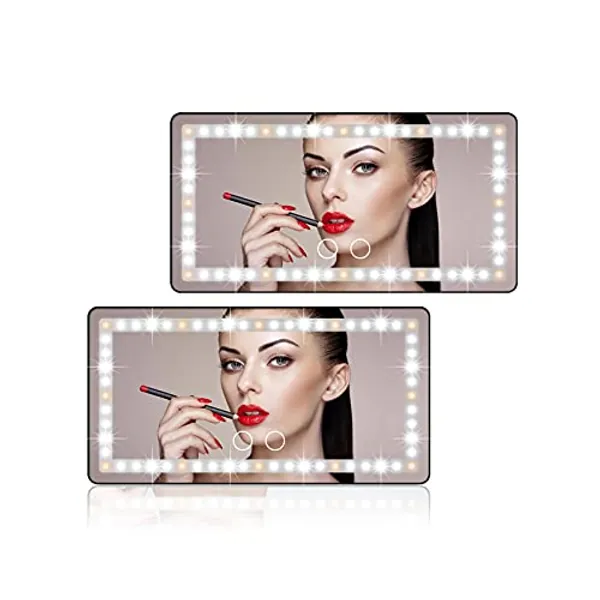 Car Sun Visor Vanity Mirror, 2 Pcs Rechargeable Makeup Mirror with 3 Light Modes & 60 LEDs - Dimmable Clip-on Rear View Sun-Shading Cosmetic Mirror, Universal for Car SUV Truck (Black)