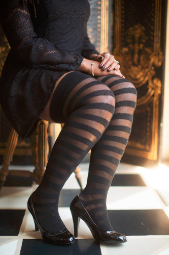 Extraordinary Gossamer Stripes Thigh High | Black/Black