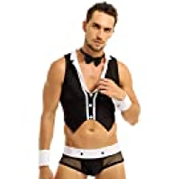 iEFiEL Girls Love Maidman Sex Role Play Costume Outfit Waiter 4PCs