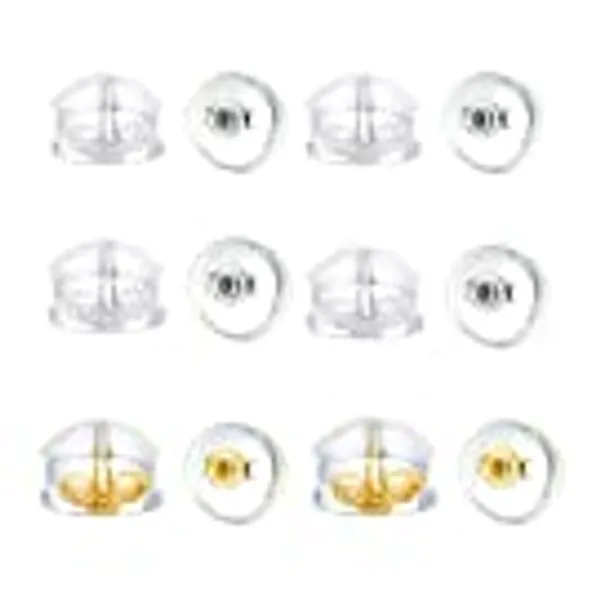 Fomissky Secure Earring Backs Rubber, Sterling Silver Inside Silicone Earring Backs Replacements 6 Pairs, Clear Earring Backs for Hook Earrings Pierced Earrings