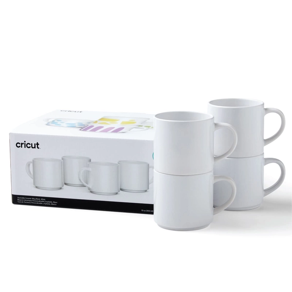 Cricut 2009392 Stapelbare lege mokken Wit 300ml (10 oz) 4 x Infusible Ink Sublimation Mokken voor gebruik met Cricut Mug Press en Cricut Infusible Ink,4 stuks (pak van 1),Kleur: wit